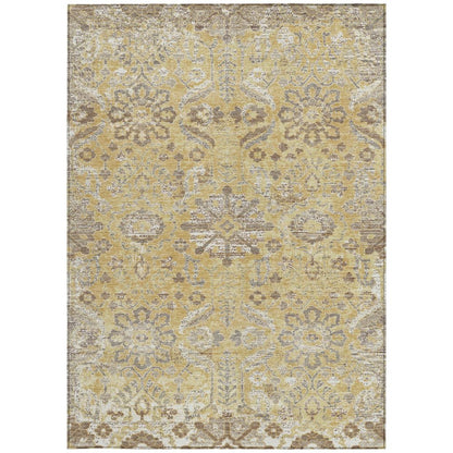 9' X 12' Gold And Wheat Damask Washable Indoor Outdoor Area Rug HomeRoots