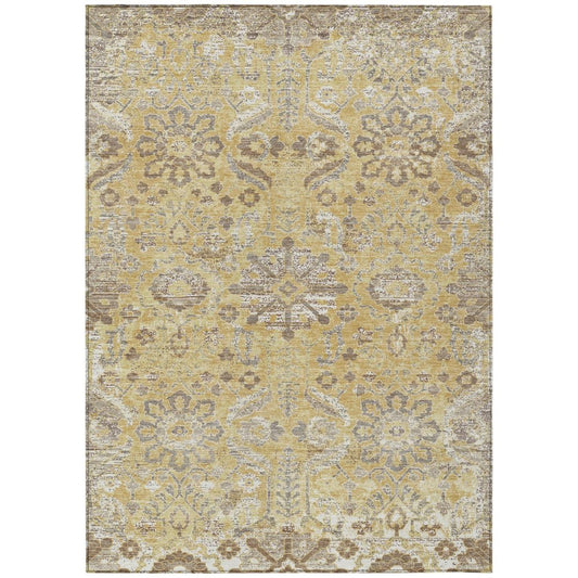 9' X 12' Gold And Wheat Damask Washable Indoor Outdoor Area Rug HomeRoots