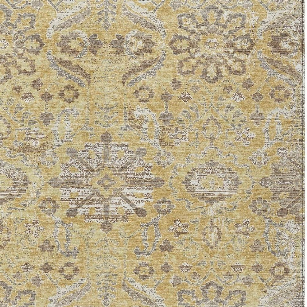10' X 14' Gold And Wheat Damask Washable Indoor Outdoor Area Rug HomeRoots