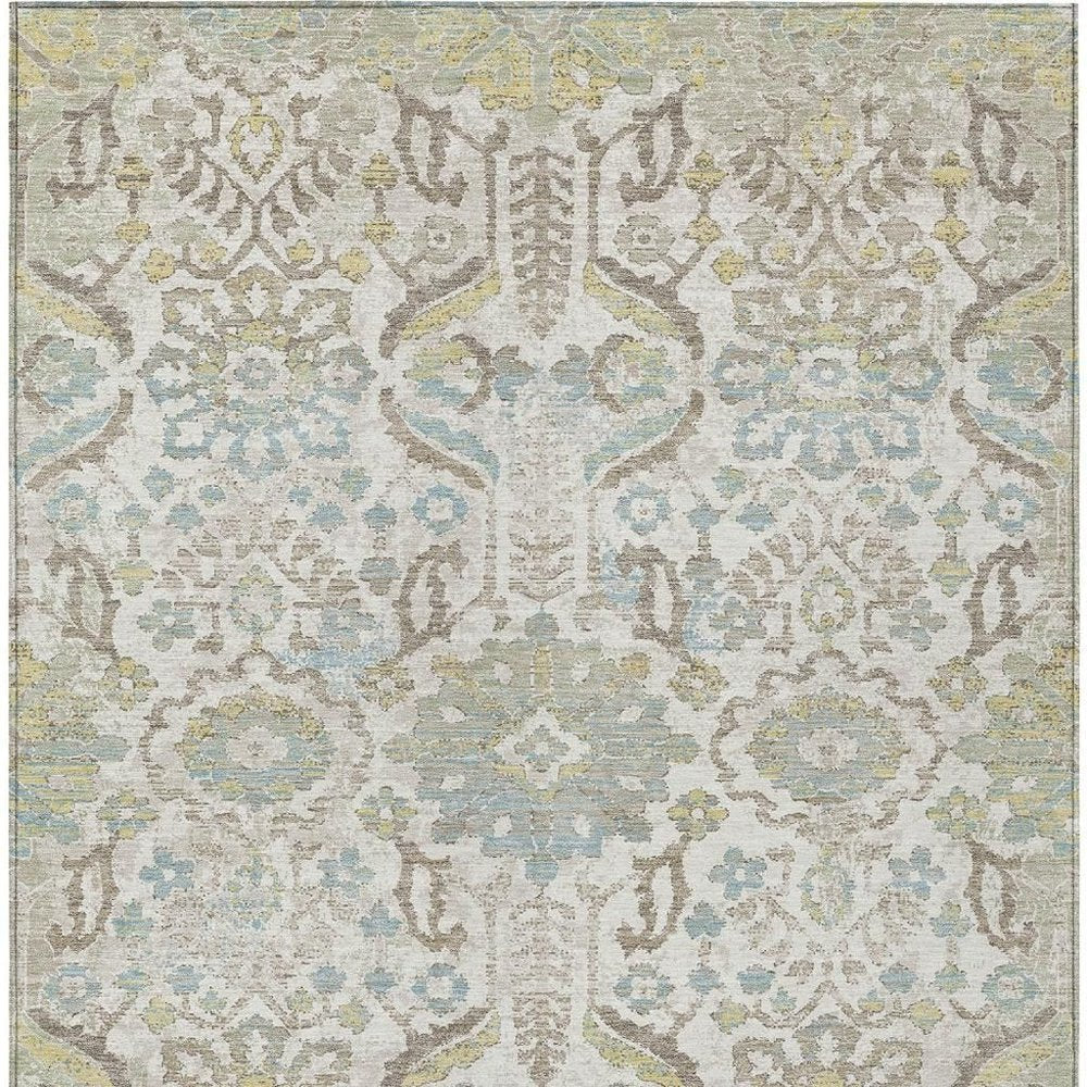 3' X 5' Ivory And Beige Damask Washable Indoor Outdoor Area Rug HomeRoots