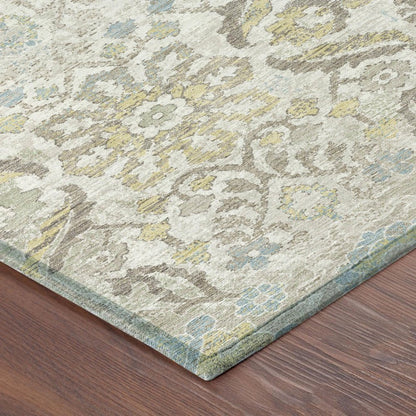 5' X 8' Ivory And Beige Damask Washable Indoor Outdoor Area Rug HomeRoots