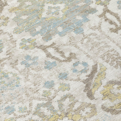 5' X 8' Ivory And Beige Damask Washable Indoor Outdoor Area Rug HomeRoots