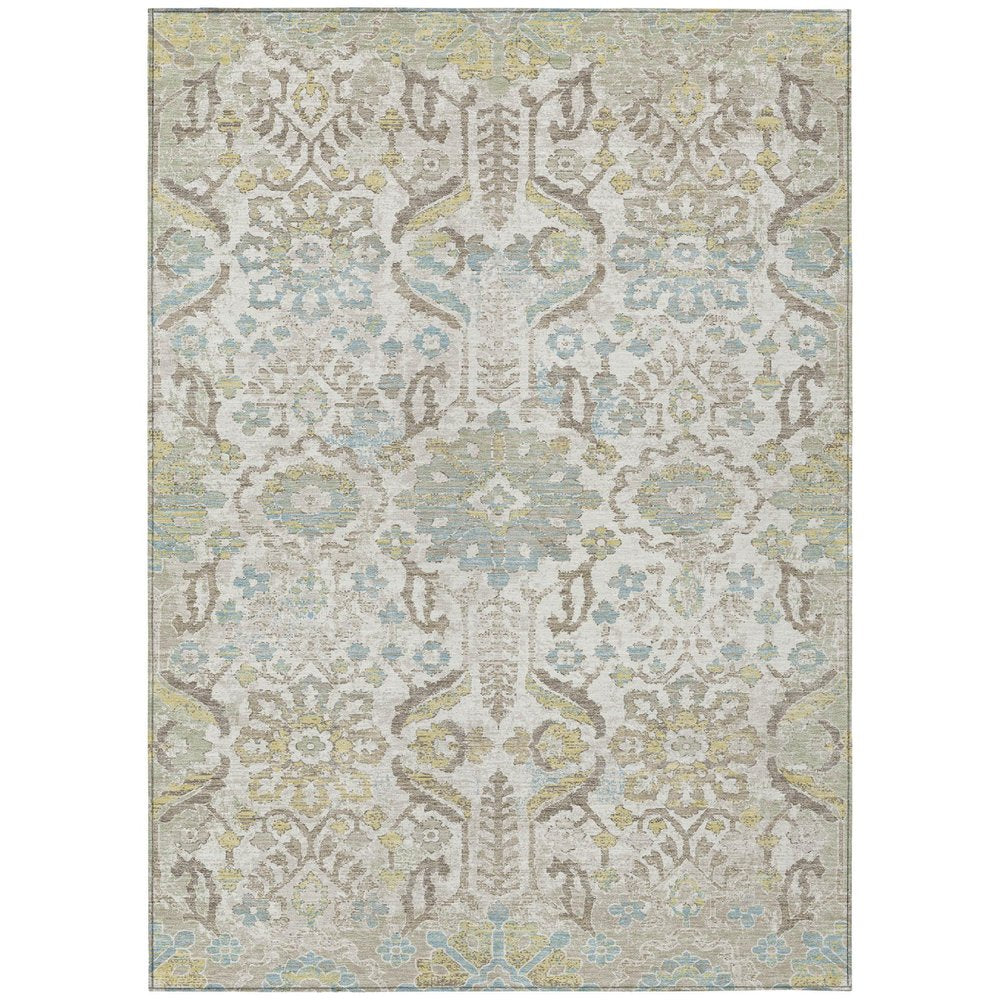 8' X 10' Ivory And Beige Damask Washable Indoor Outdoor Area Rug HomeRoots