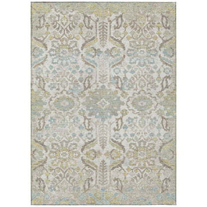8' X 10' Ivory And Beige Damask Washable Indoor Outdoor Area Rug HomeRoots