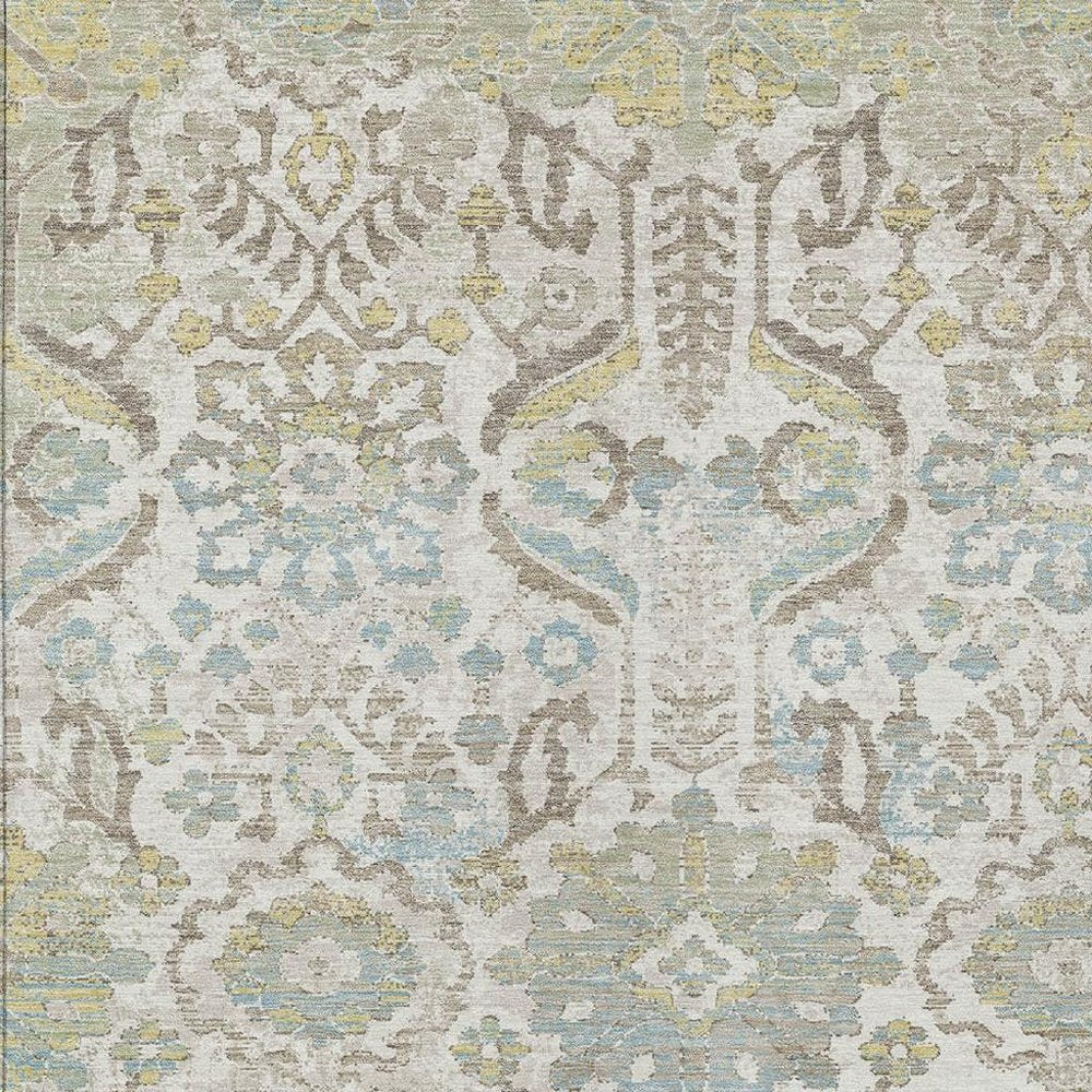 9' X 12' Ivory And Beige Damask Washable Indoor Outdoor Area Rug HomeRoots