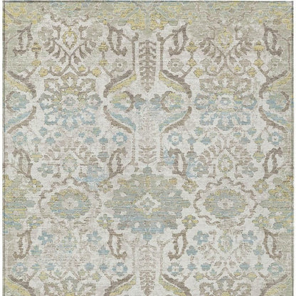 9' X 12' Ivory And Beige Damask Washable Indoor Outdoor Area Rug HomeRoots