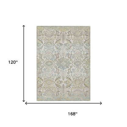 10' X 14' Ivory And Beige Damask Washable Indoor Outdoor Area Rug HomeRoots