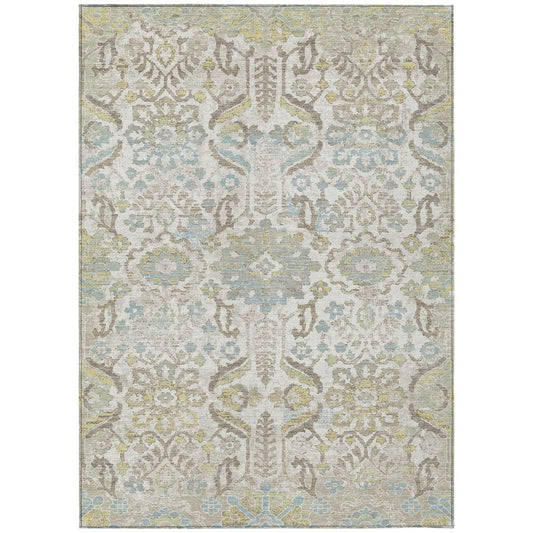 10' X 14' Ivory And Beige Damask Washable Indoor Outdoor Area Rug HomeRoots