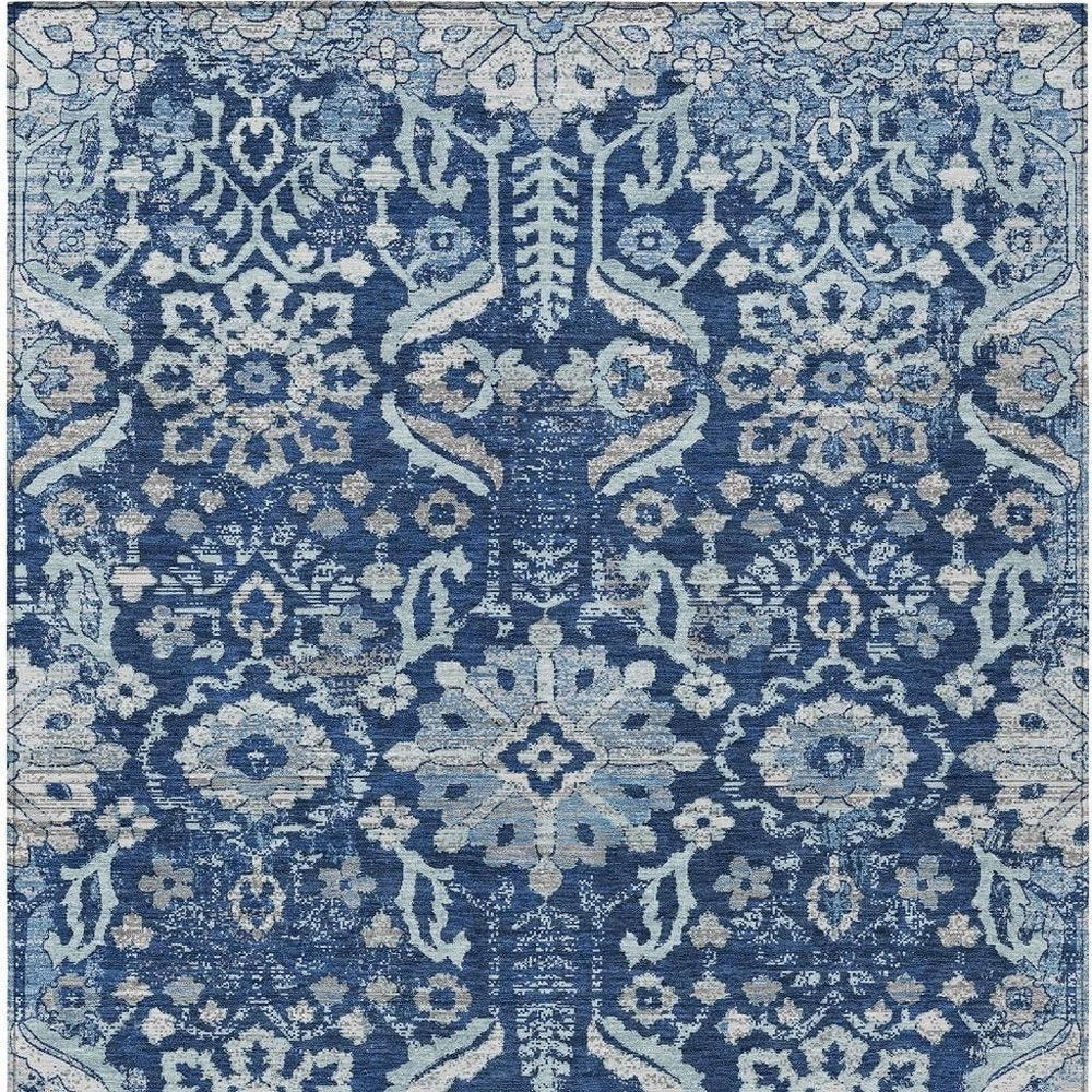 5' X 8' Navy Blue And Blue Damask Washable Indoor Outdoor Area Rug HomeRoots