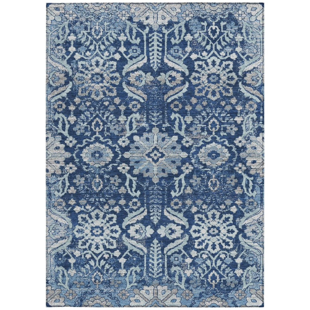 5' X 8' Navy Blue And Blue Damask Washable Indoor Outdoor Area Rug HomeRoots