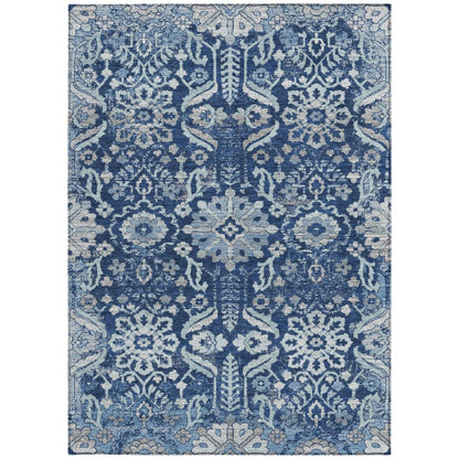 5' X 8' Navy Blue And Blue Damask Washable Indoor Outdoor Area Rug HomeRoots