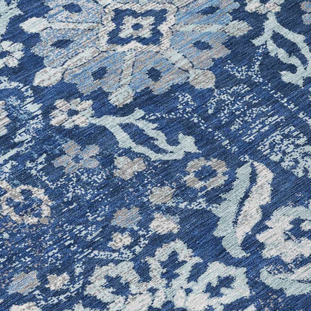 5' X 8' Navy Blue And Blue Damask Washable Indoor Outdoor Area Rug HomeRoots