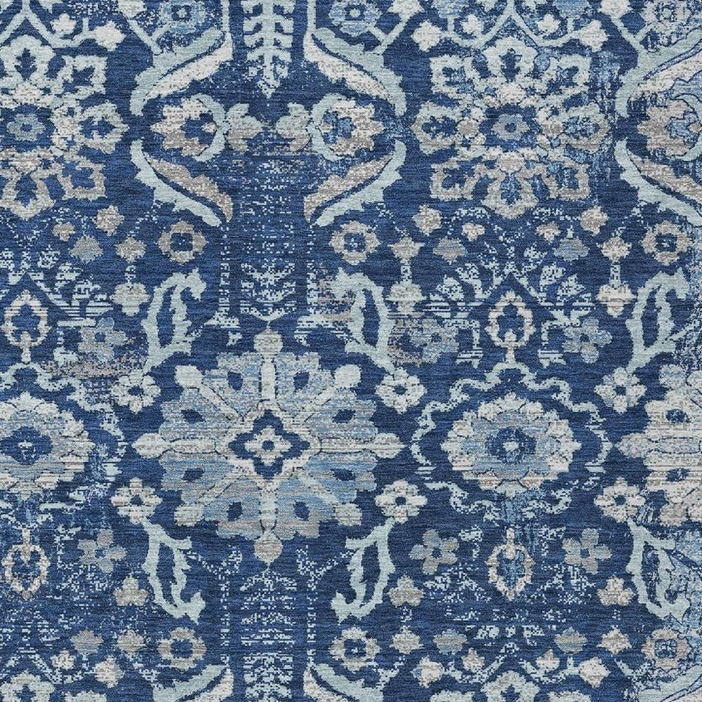 8' X 10' Navy Blue And Blue Damask Washable Indoor Outdoor Area Rug HomeRoots