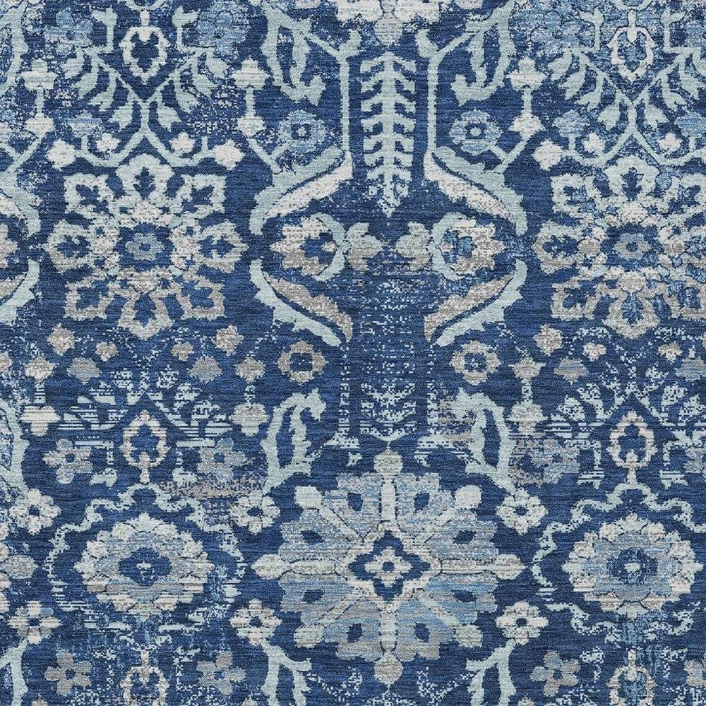 9' X 12' Navy Blue And Blue Damask Washable Indoor Outdoor Area Rug HomeRoots