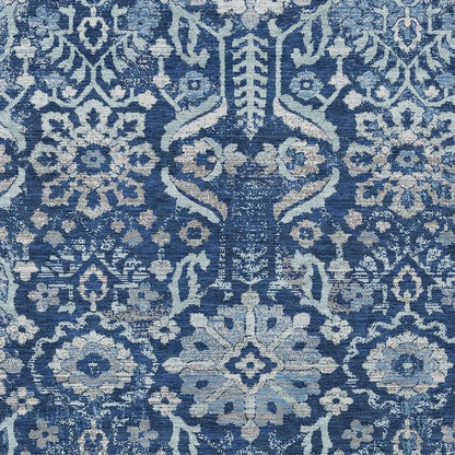 9' X 12' Navy Blue And Blue Damask Washable Indoor Outdoor Area Rug HomeRoots