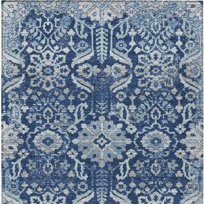 9' X 12' Navy Blue And Blue Damask Washable Indoor Outdoor Area Rug HomeRoots
