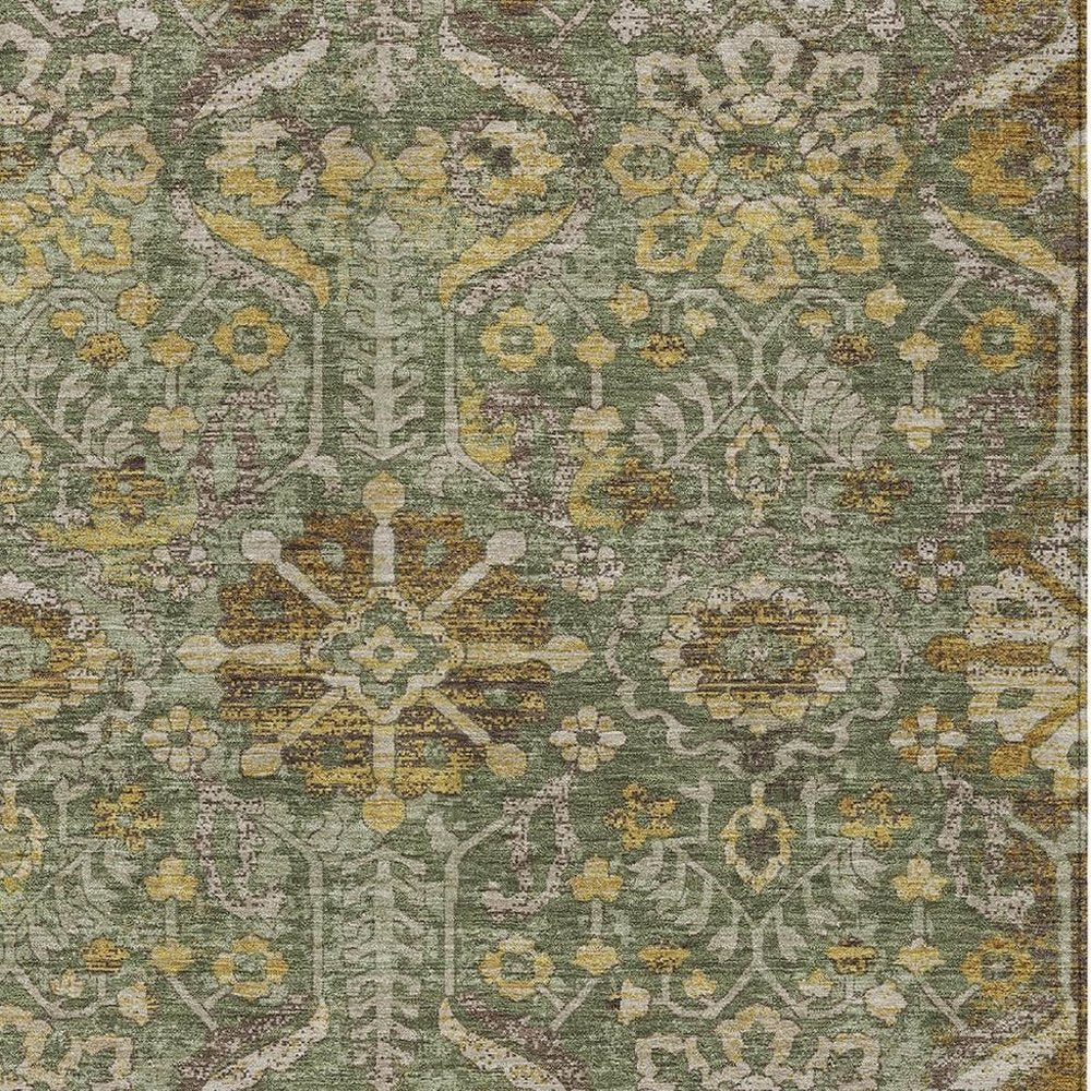 5' X 8' Olive Green And Green Damask Washable Indoor Outdoor Area Rug HomeRoots