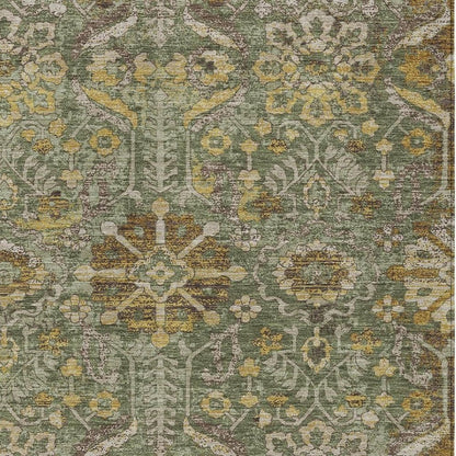 5' X 8' Olive Green And Green Damask Washable Indoor Outdoor Area Rug HomeRoots