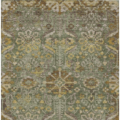 5' X 8' Olive Green And Green Damask Washable Indoor Outdoor Area Rug HomeRoots