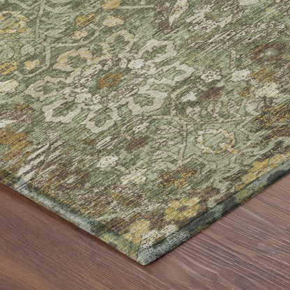 8' Olive Green And Green Round Damask Washable Indoor Outdoor Area Rug HomeRoots