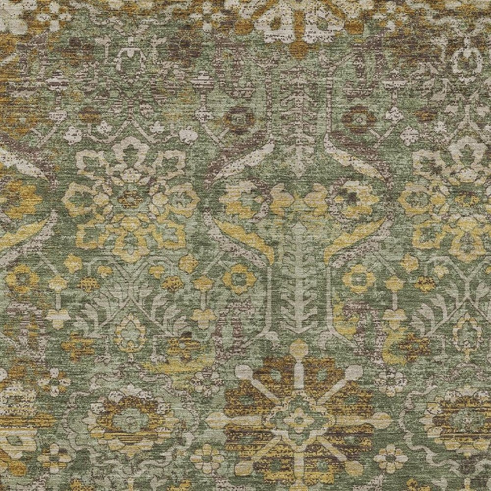 8' X 10' Olive Green And Green Damask Washable Indoor Outdoor Area Rug HomeRoots