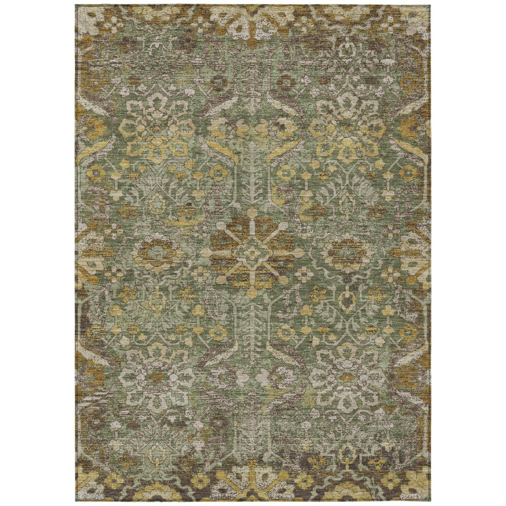 8' X 10' Olive Green And Green Damask Washable Indoor Outdoor Area Rug HomeRoots