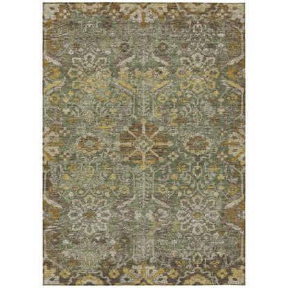 8' X 10' Olive Green And Green Damask Washable Indoor Outdoor Area Rug HomeRoots