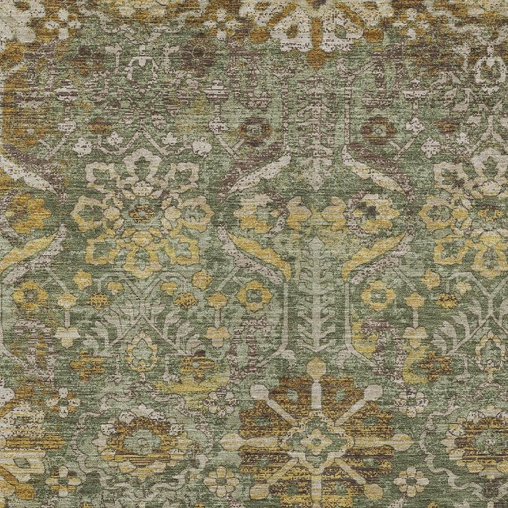 10' X 14' Olive Green And Green Damask Washable Indoor Outdoor Area Rug HomeRoots