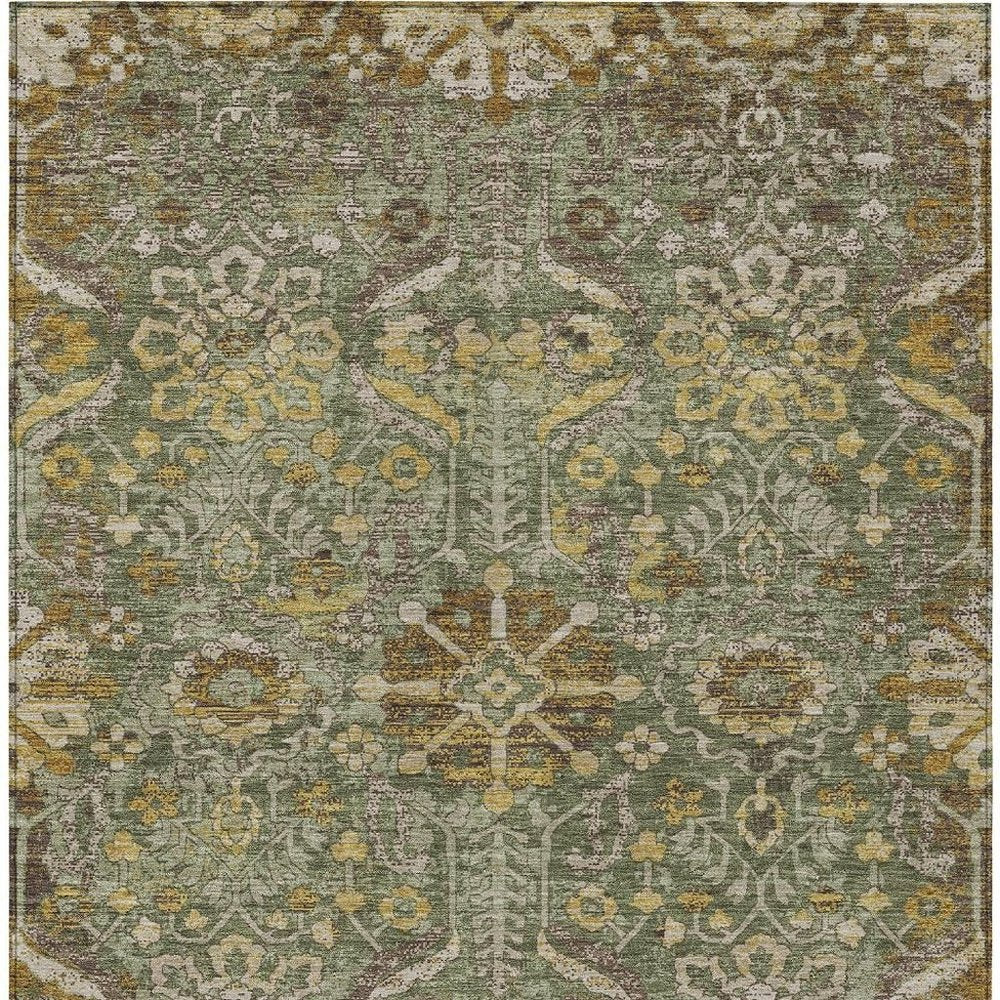 10' X 14' Olive Green And Green Damask Washable Indoor Outdoor Area Rug HomeRoots