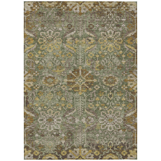 10' X 14' Olive Green And Green Damask Washable Indoor Outdoor Area Rug HomeRoots