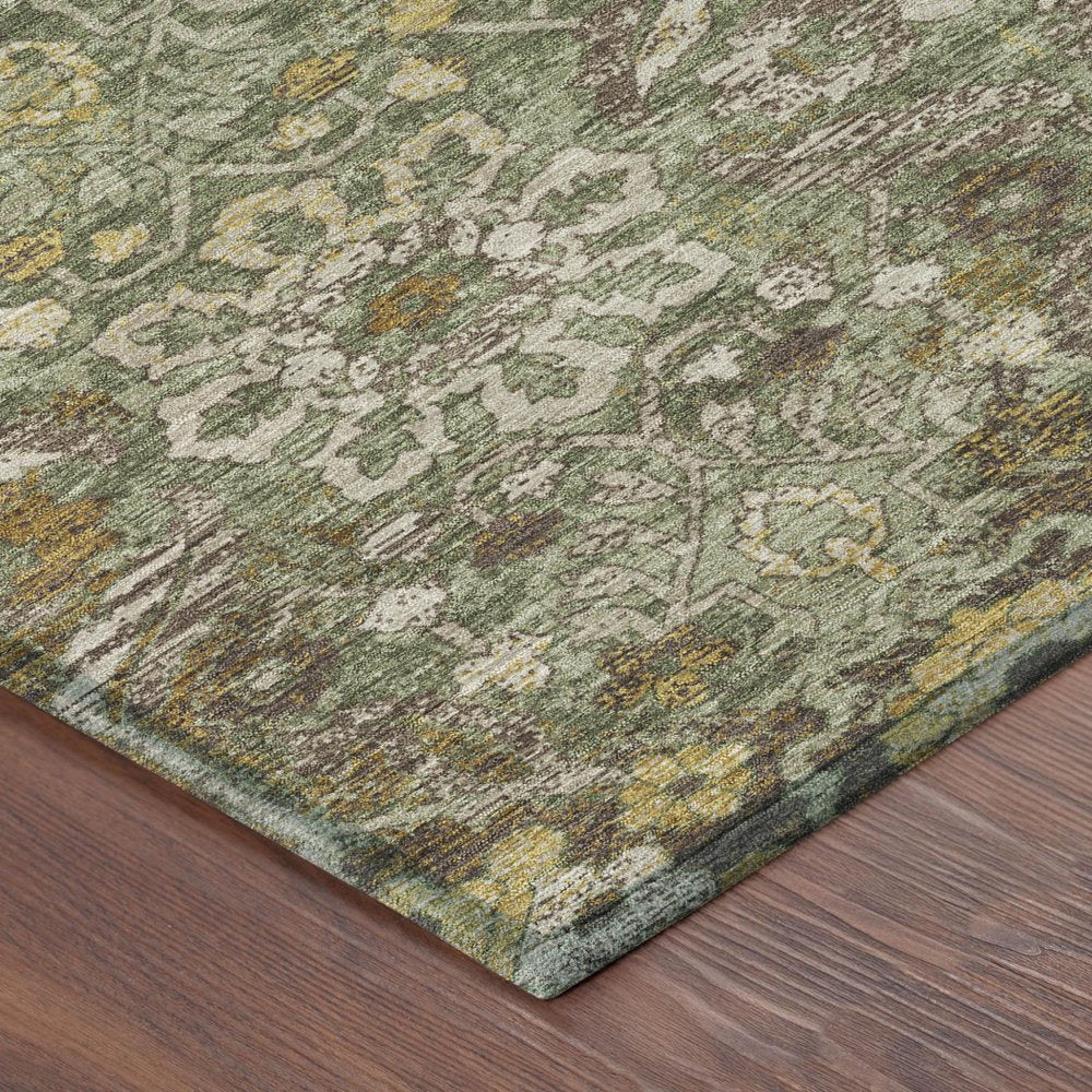 10' X 14' Olive Green And Green Damask Washable Indoor Outdoor Area Rug HomeRoots