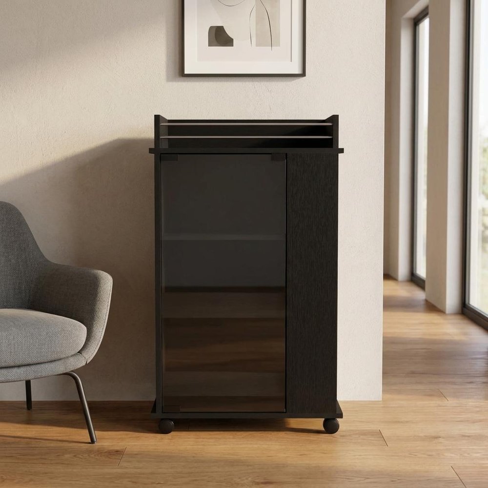 22" Black Wood Rolling Bar Cart — view 5