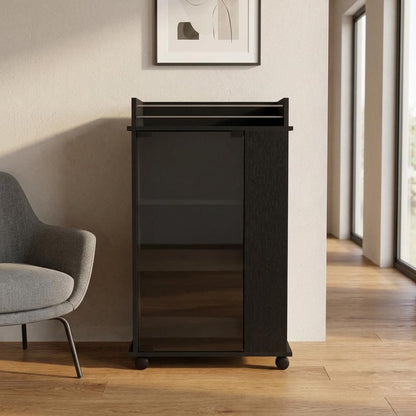 22" Black Wood Rolling Bar Cart