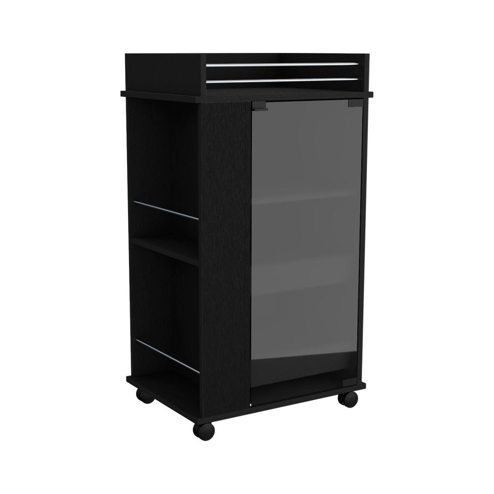 22" Black Wood Rolling Bar Cart — view 1