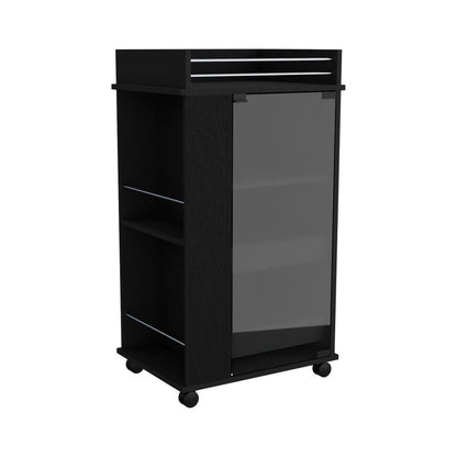 22" Black Wood Rolling Bar Cart