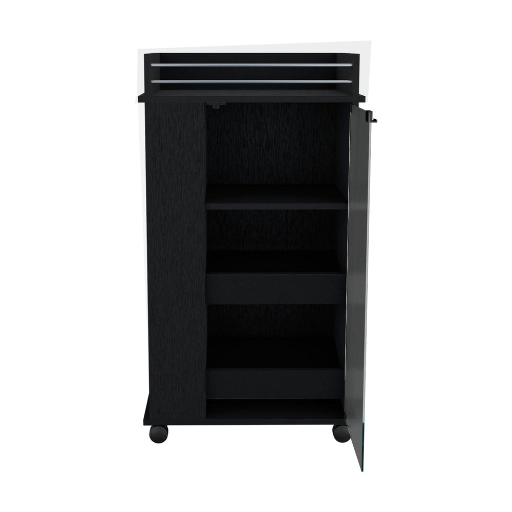 22" Black Wood Rolling Bar Cart — view 2