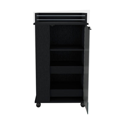 22" Black Wood Rolling Bar Cart