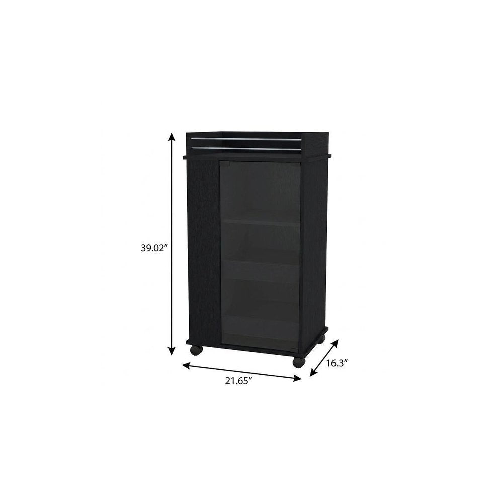 22" Black Wood Rolling Bar Cart — view 4