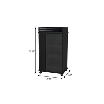 22" Black Wood Rolling Bar Cart