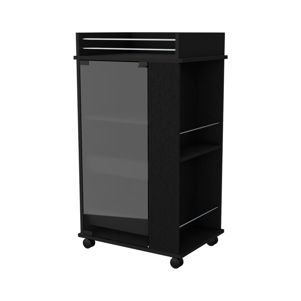 22" Black Wood Rolling Bar Cart — view 3