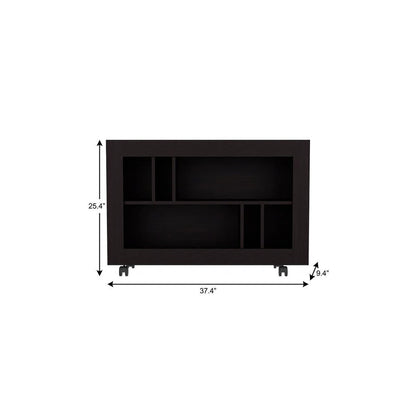 25" Black Wood Five Tier Bookcase