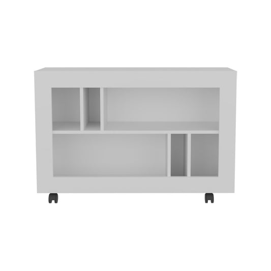 25" White Wood Five Tier Bookcase