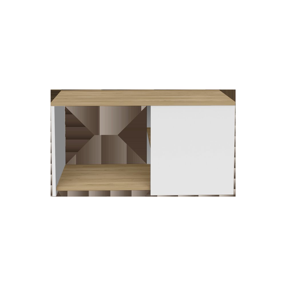 32" Natural and White Wood Floor Shelf Coffee Table With Two Shelves