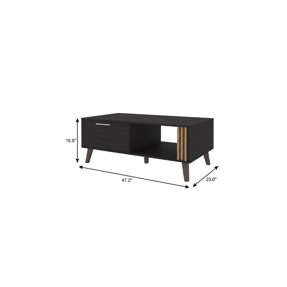 47" Black and Oak Wood Coffee Table — view 6