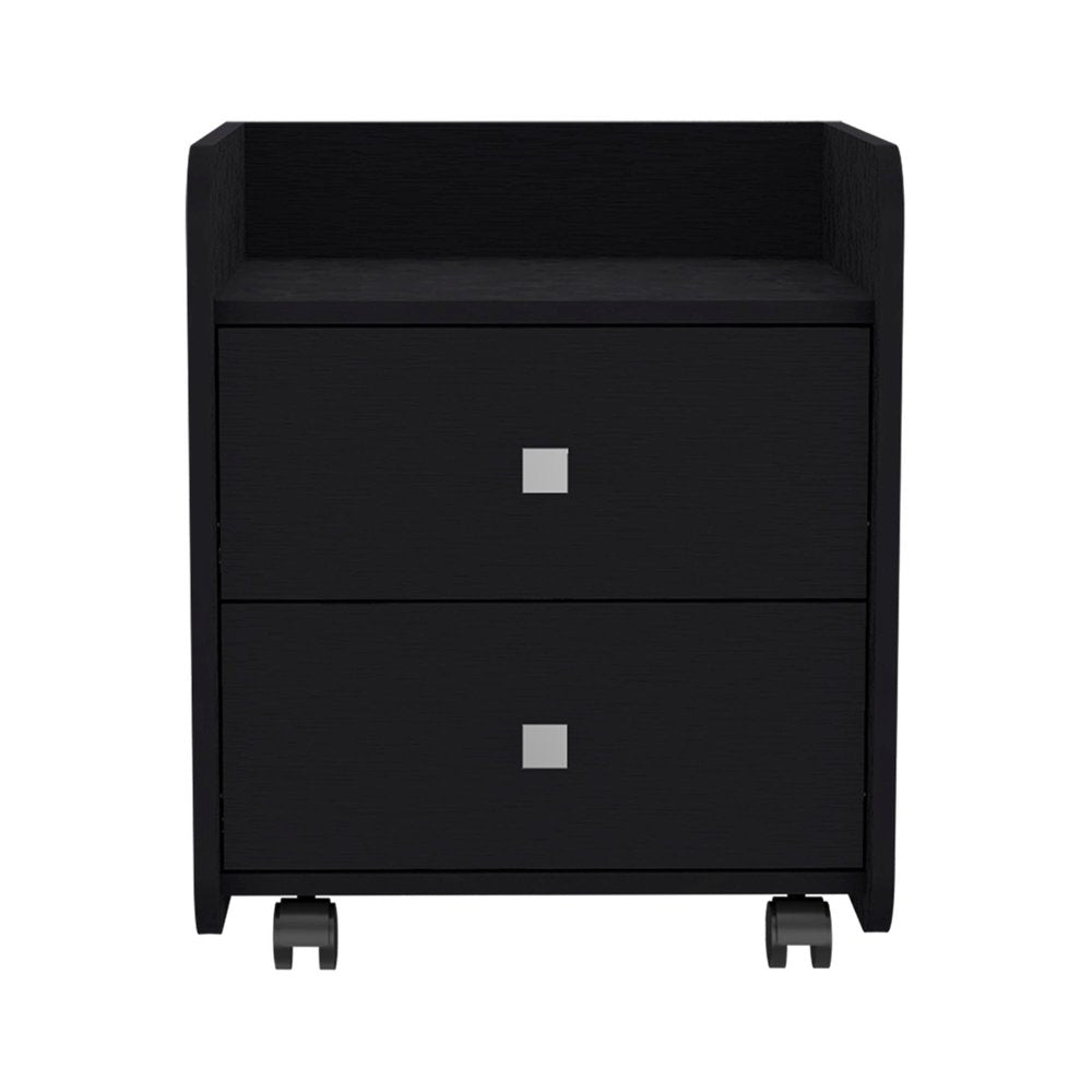 18" Black Wood Two Drawer Nightstand — view 2