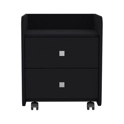 18" Black Wood Two Drawer Nightstand