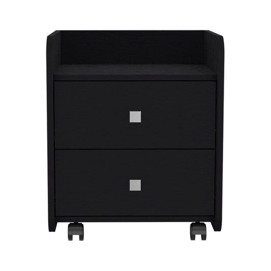 18" Black Wood Two Drawer Nightstand