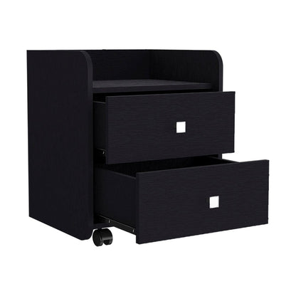 18" Black Wood Two Drawer Nightstand