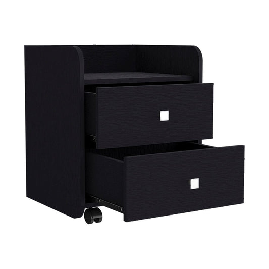 18" Black Wood Two Drawer Nightstand