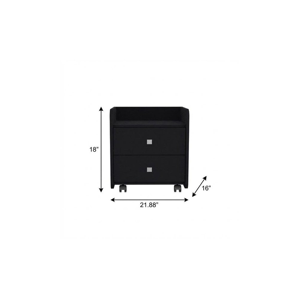 18" Black Wood Two Drawer Nightstand HomeRoots